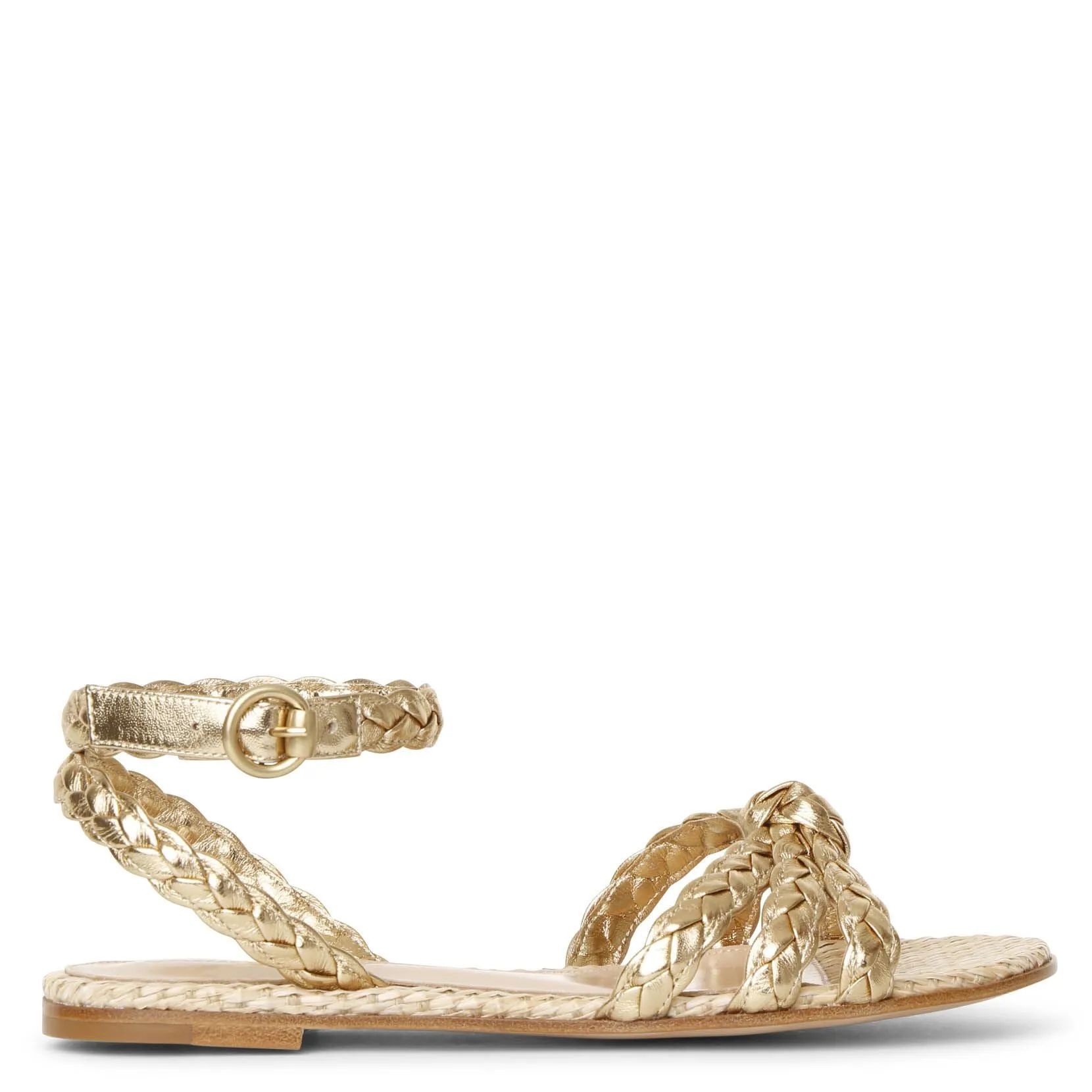 Gianvito Rossi Gold and Raffia Bee Flat Sandals