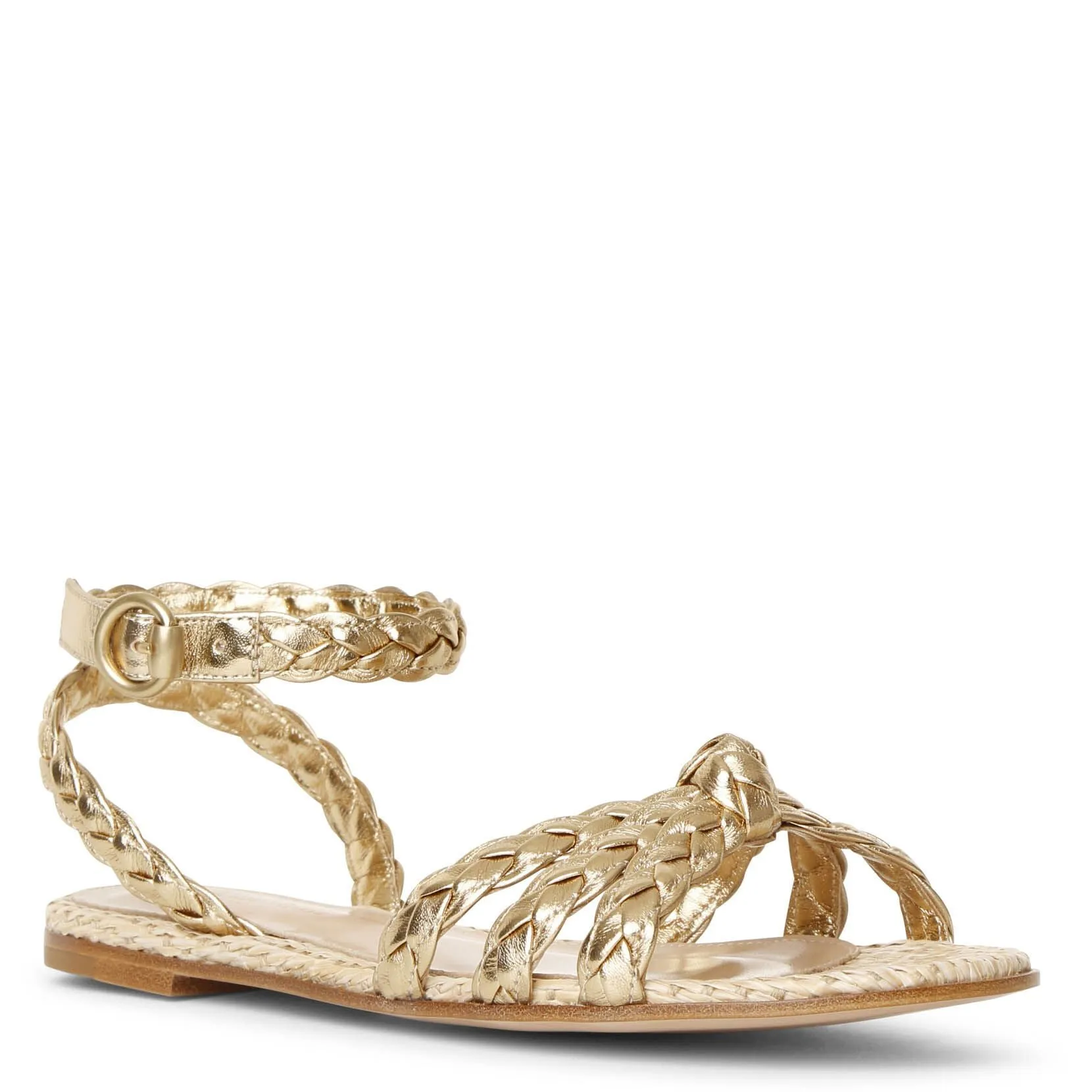 Gianvito Rossi Gold and Raffia Bee Flat Sandals