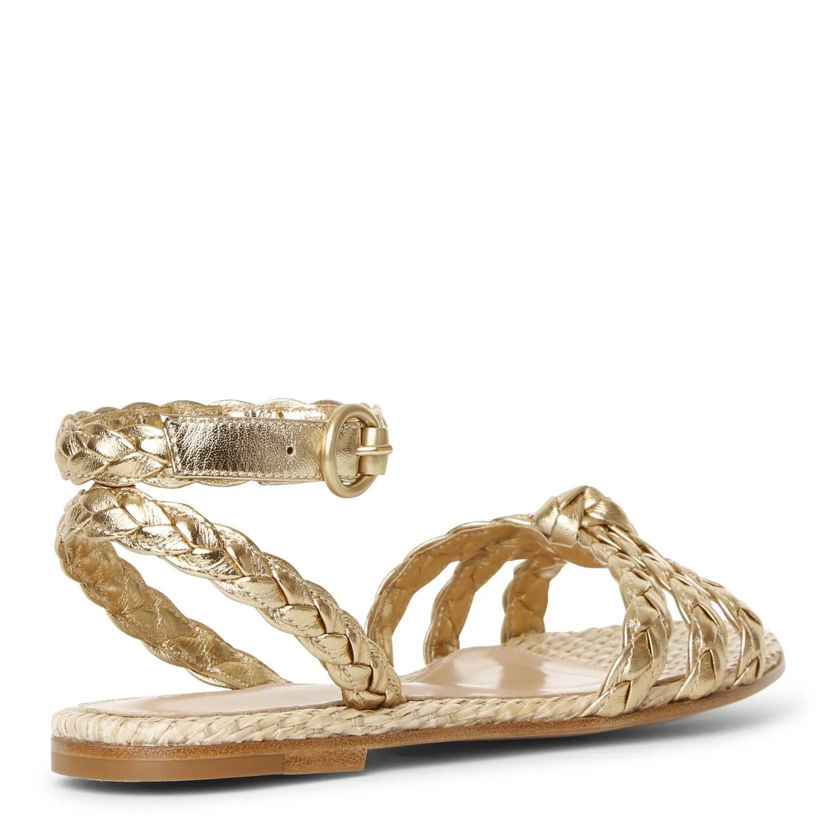 Gianvito Rossi Gold and Raffia Bee Flat Sandals