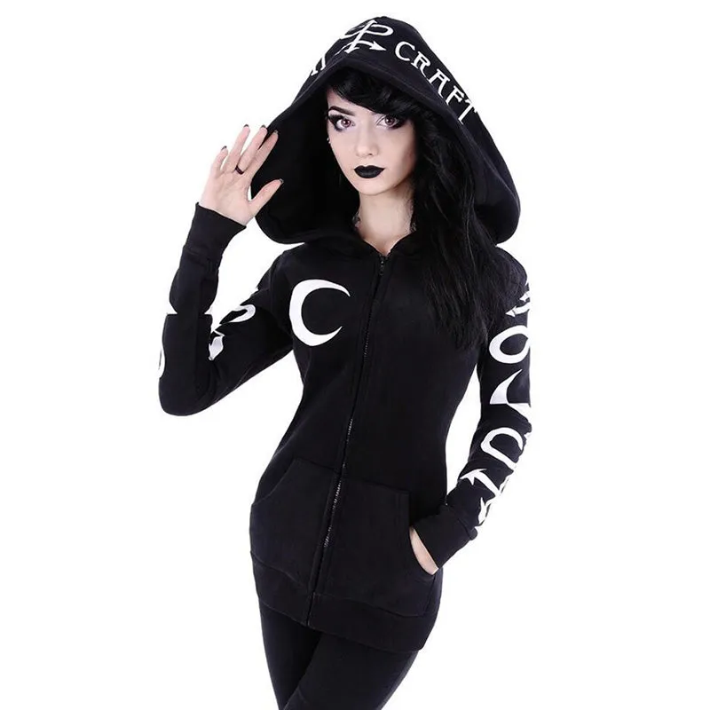 Gothic Witch Women's Hoodies with Moon Letter Print for Sale in EU.