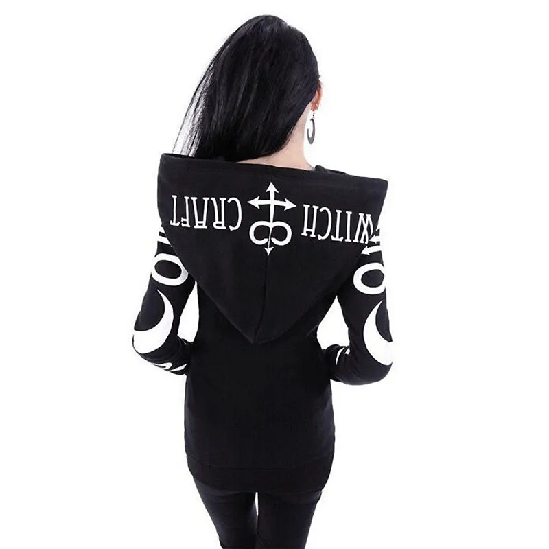 Gothic Witch Women's Hoodies with Moon Letter Print for Sale in EU.