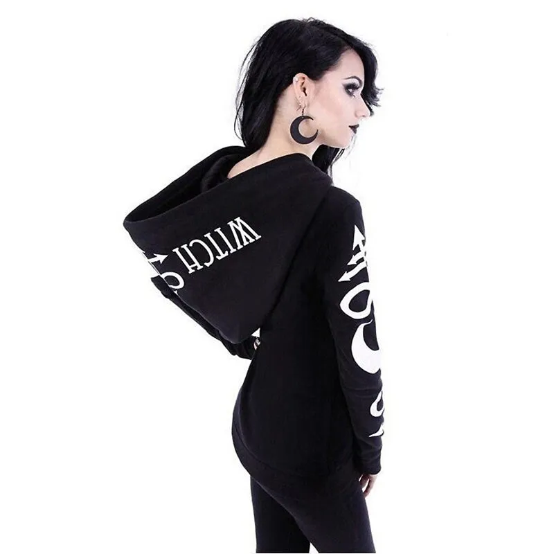 Gothic Witch Women's Hoodies with Moon Letter Print for Sale in EU.