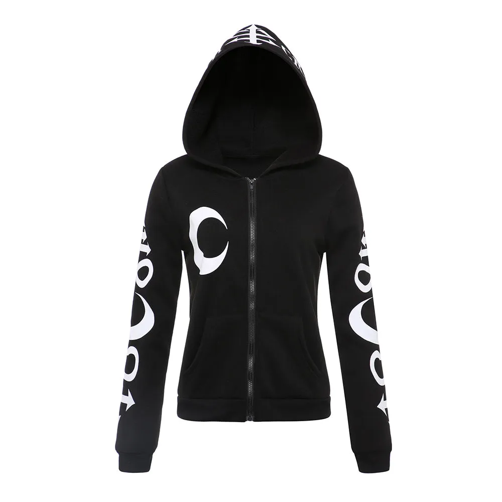 Gothic Witch Women's Hoodies with Moon Letter Print for Sale in EU.