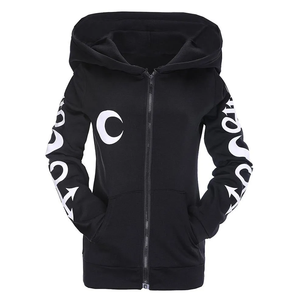 Gothic Witch Women's Hoodies with Moon Letter Print for Sale in EU.