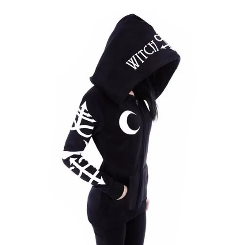 Gothic Witch Women's Hoodies with Moon Letter Print for Sale in EU.