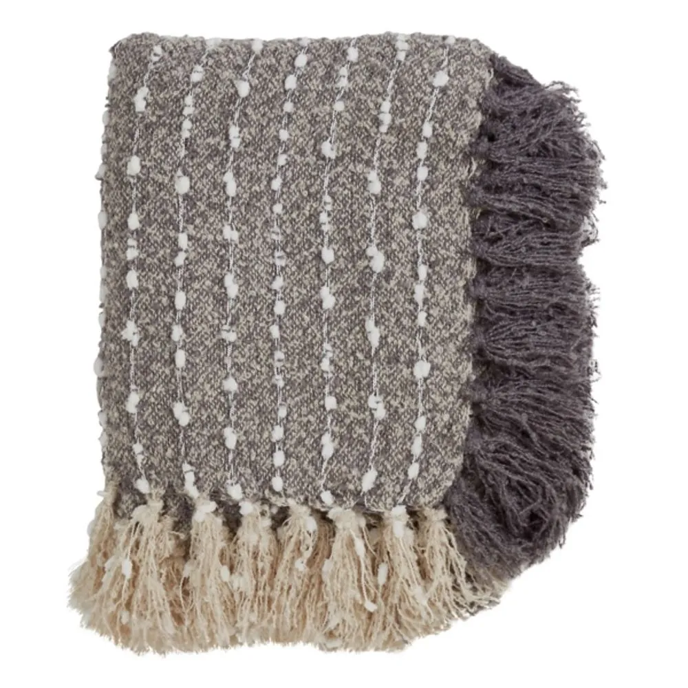 Gray Petite Pom Pom Throw with Tassels