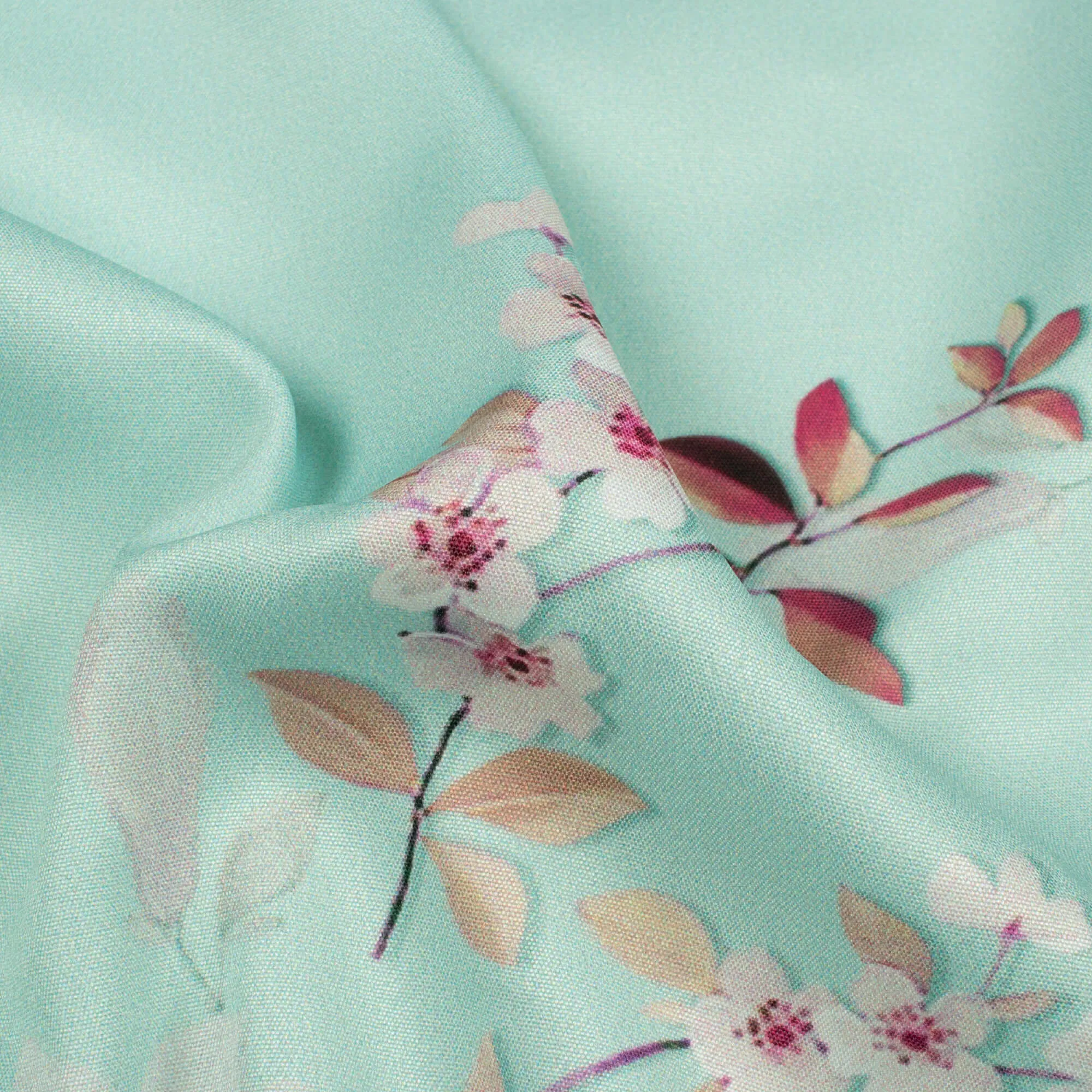 Green Pink Floral Digital Print Crepe Fabric