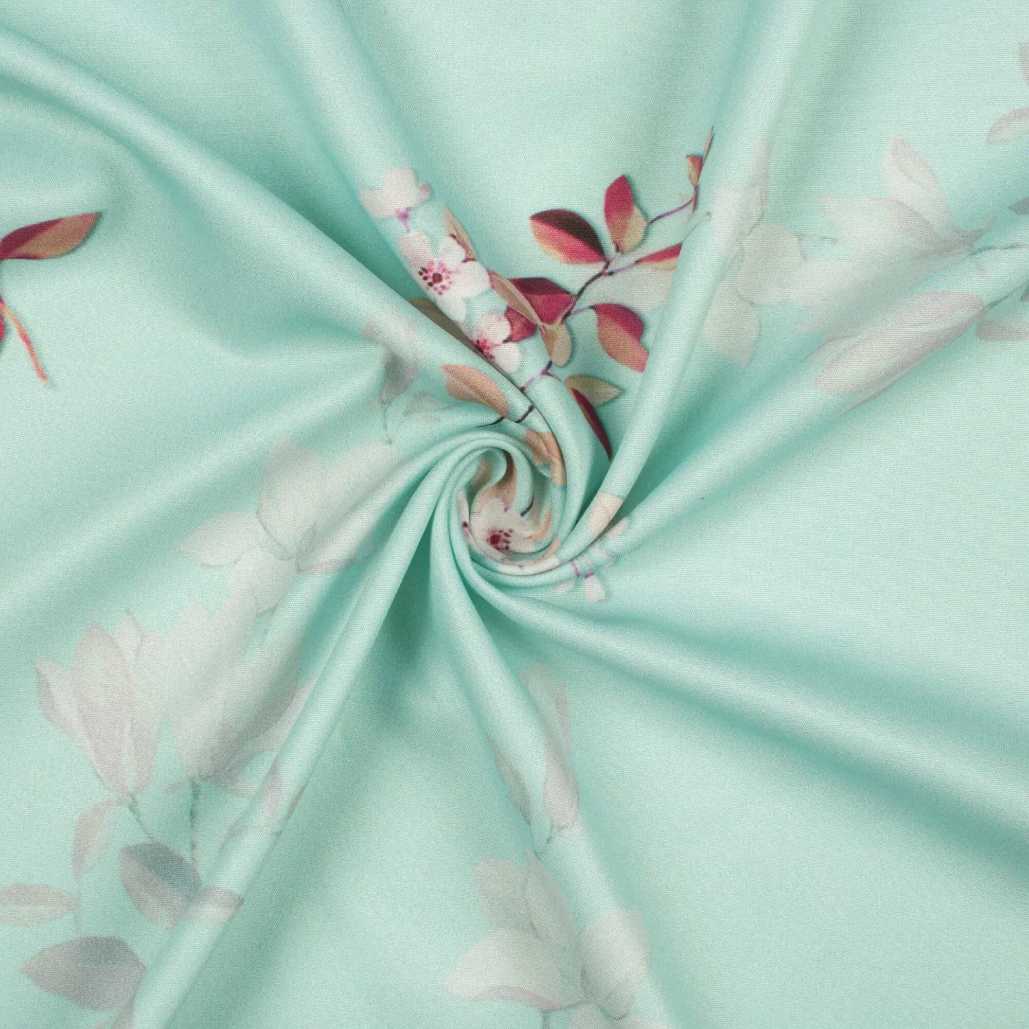 Green Pink Floral Digital Print Crepe Fabric