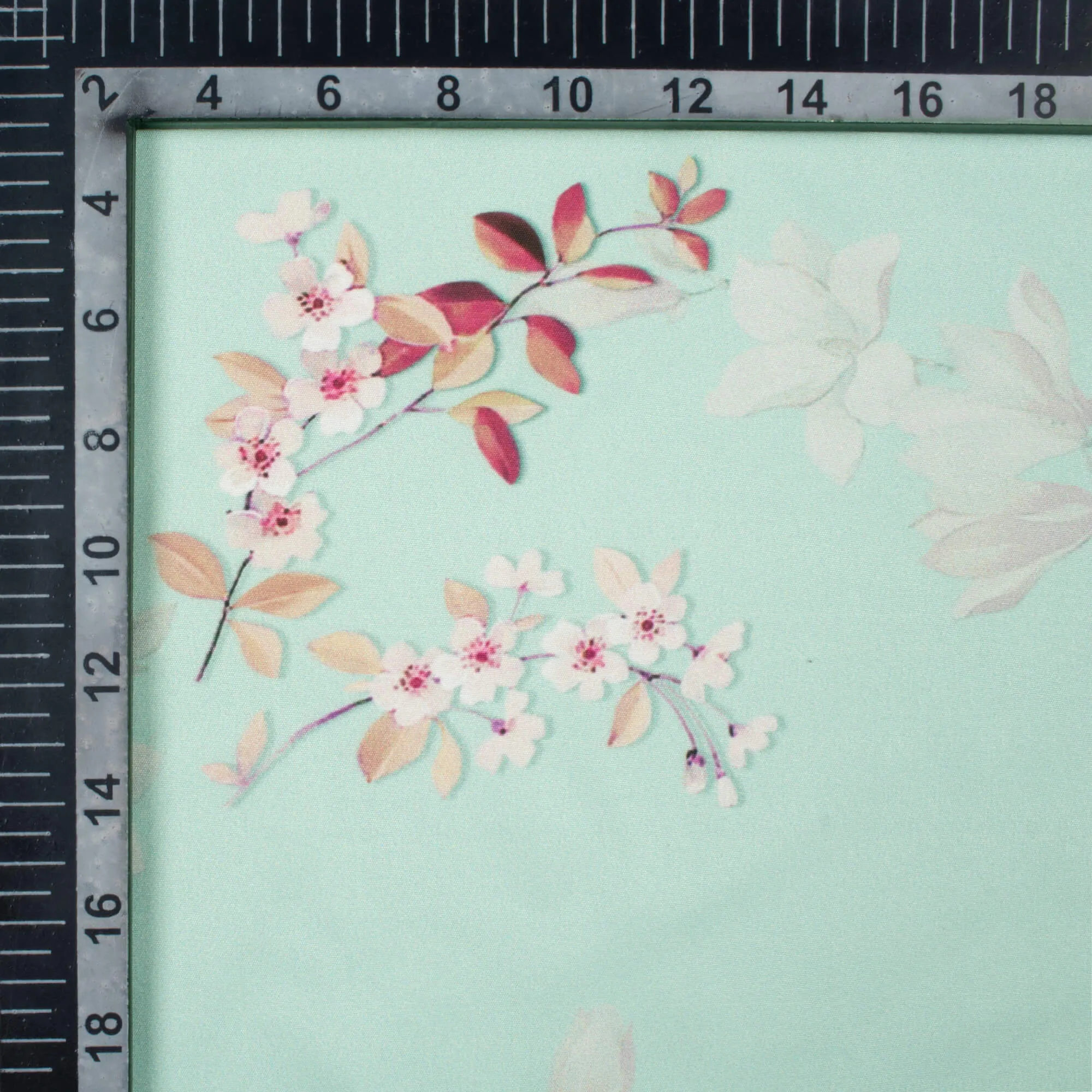 Green Pink Floral Digital Print Crepe Fabric