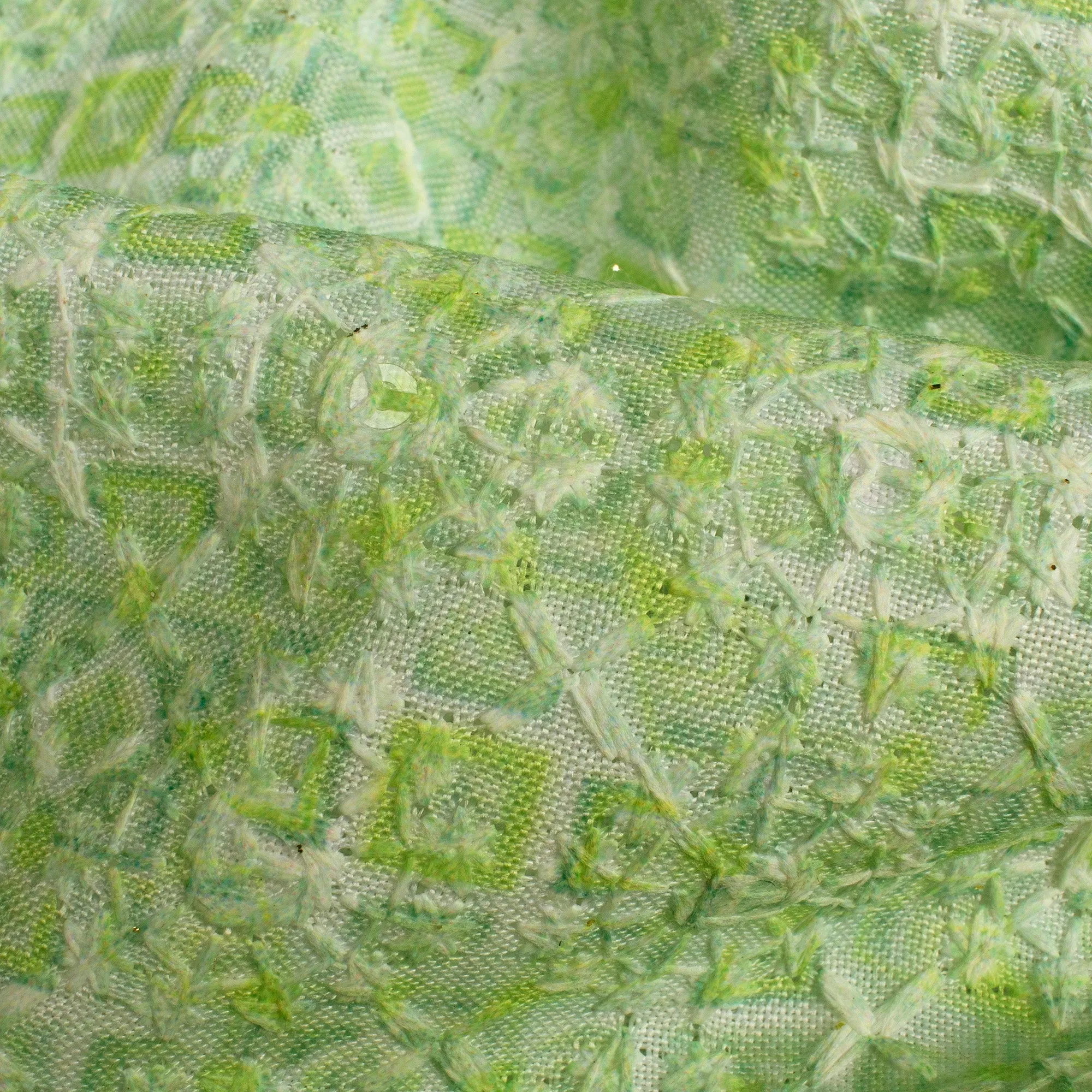 Green White Geometric Digital Print Embroidery Rayon Fabric