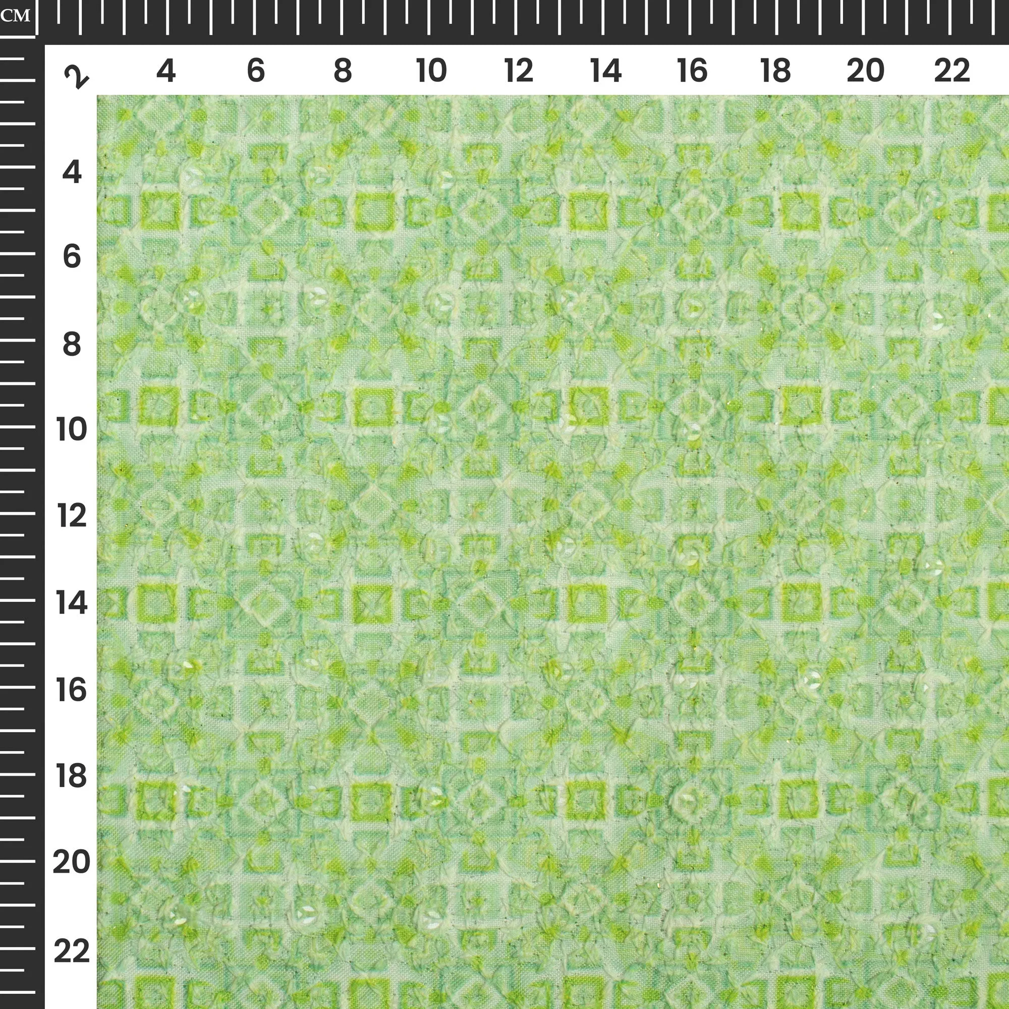 Green White Geometric Digital Print Embroidery Rayon Fabric