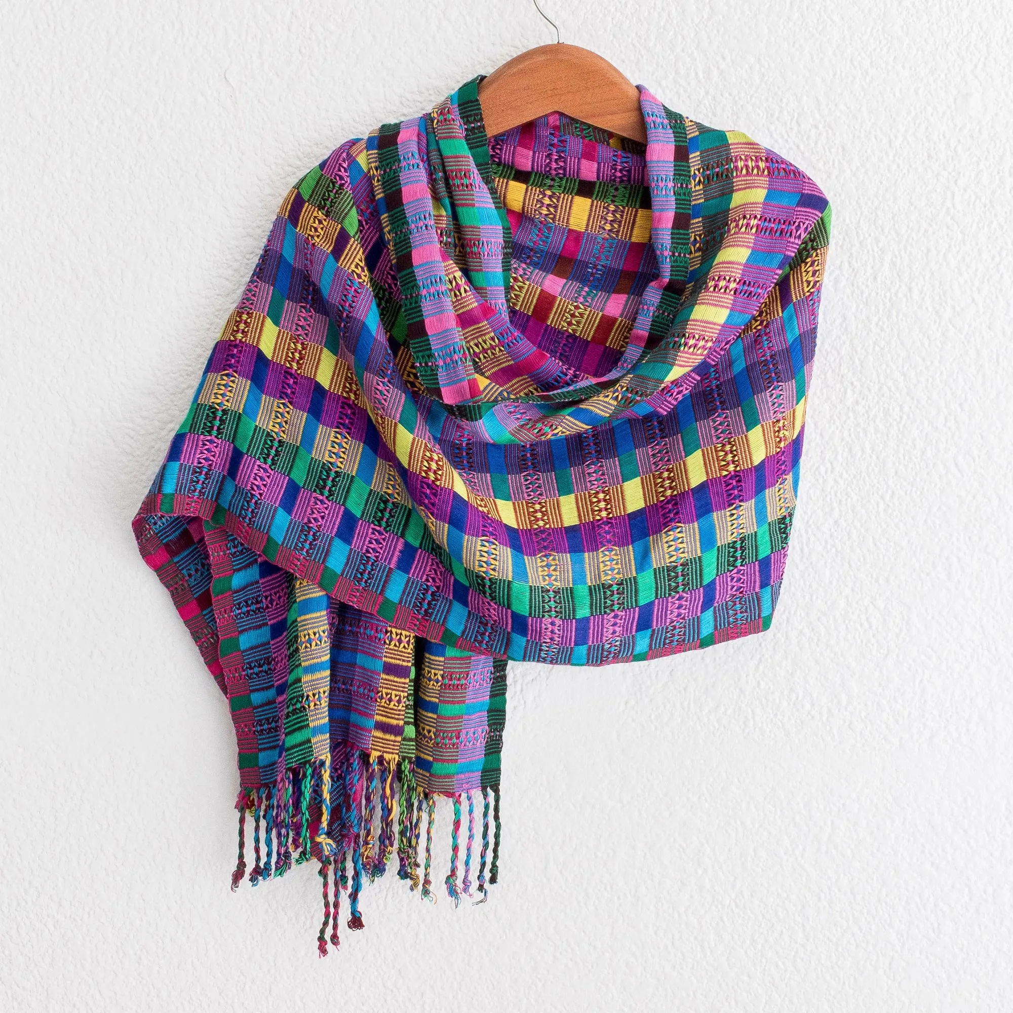 Handcrafted Guatemalan Cotton Shawl - Vibrant San Juan Fiesta Design