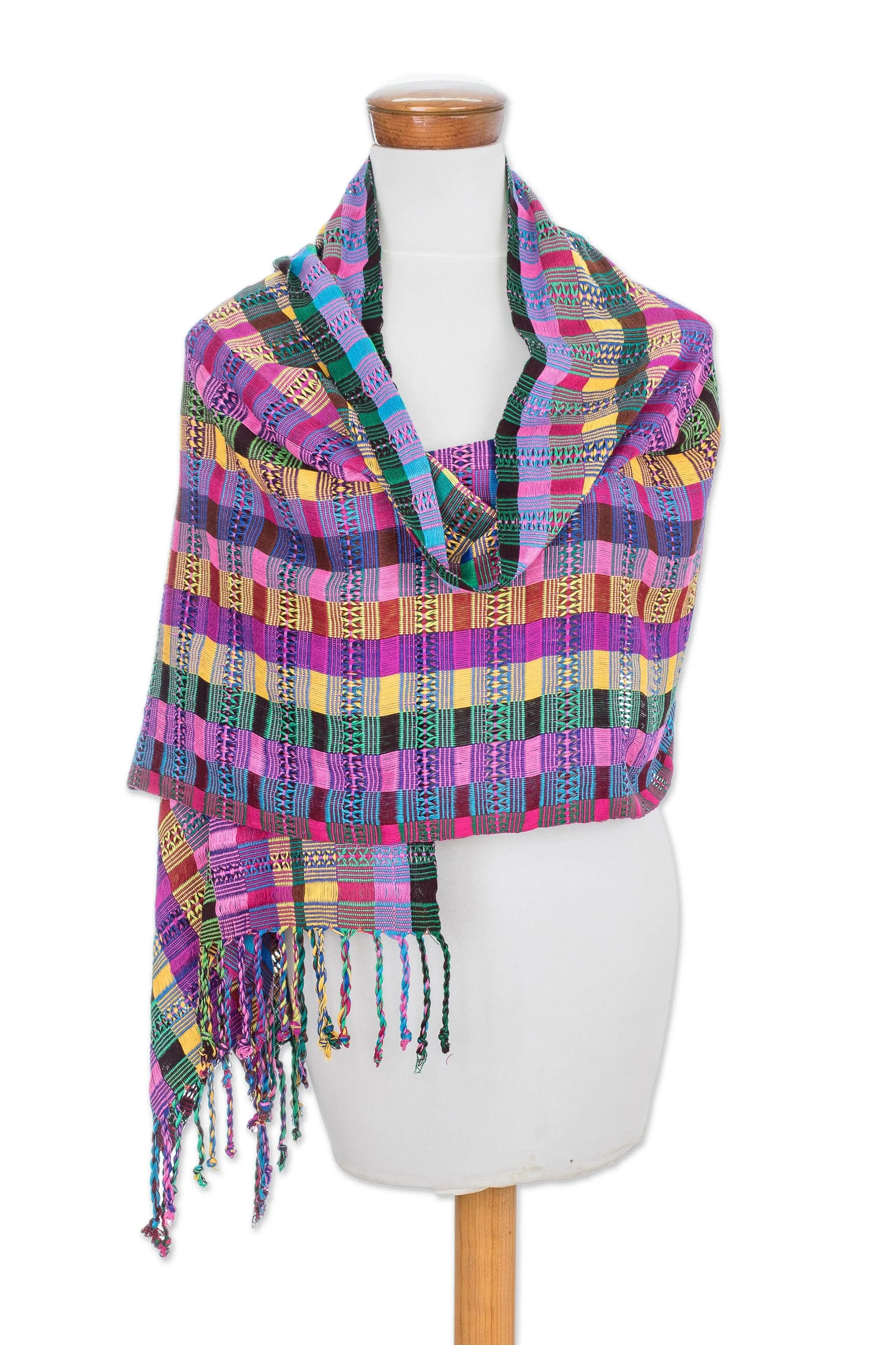 Handcrafted Guatemalan Cotton Shawl - Vibrant San Juan Fiesta Design