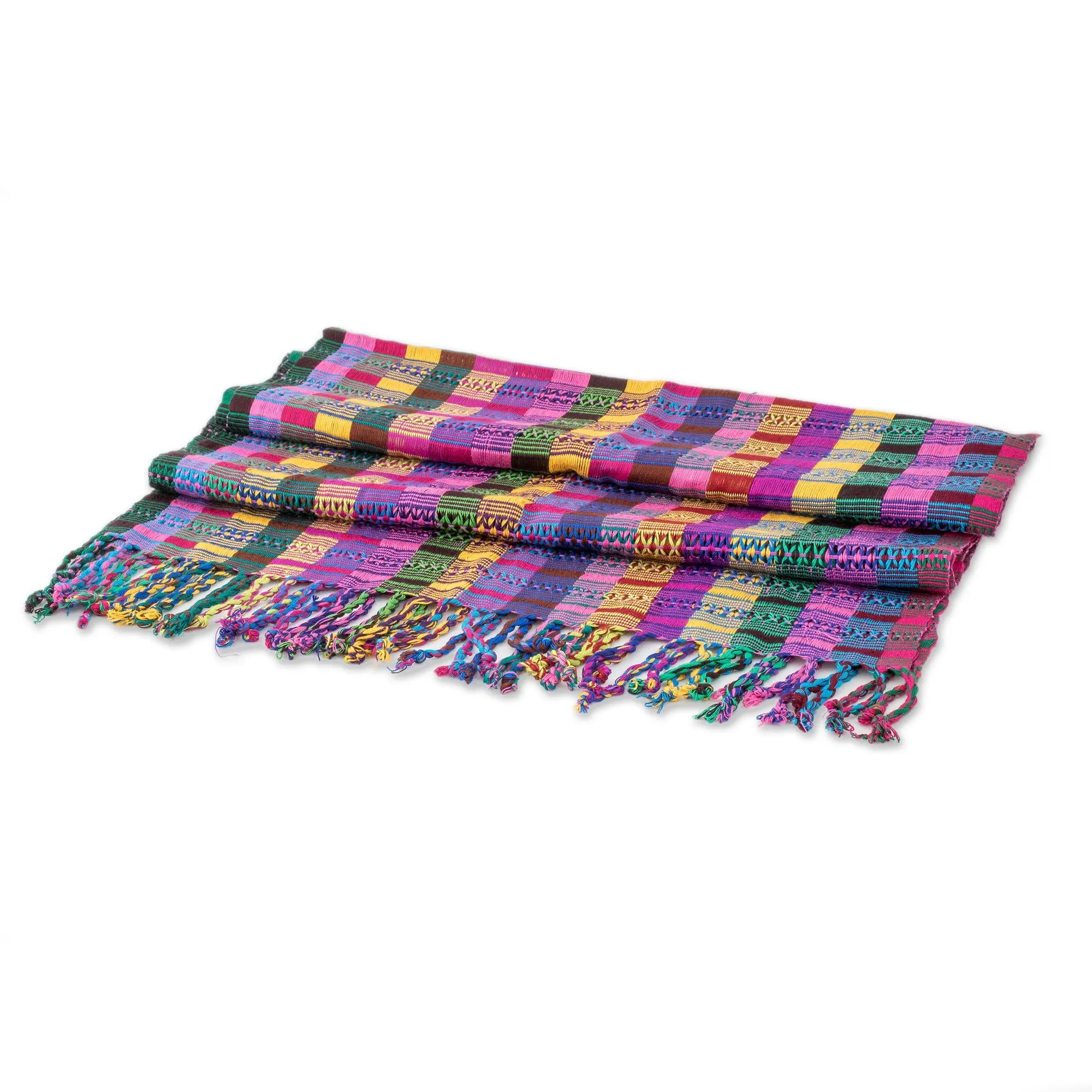 Handcrafted Guatemalan Cotton Shawl - Vibrant San Juan Fiesta Design