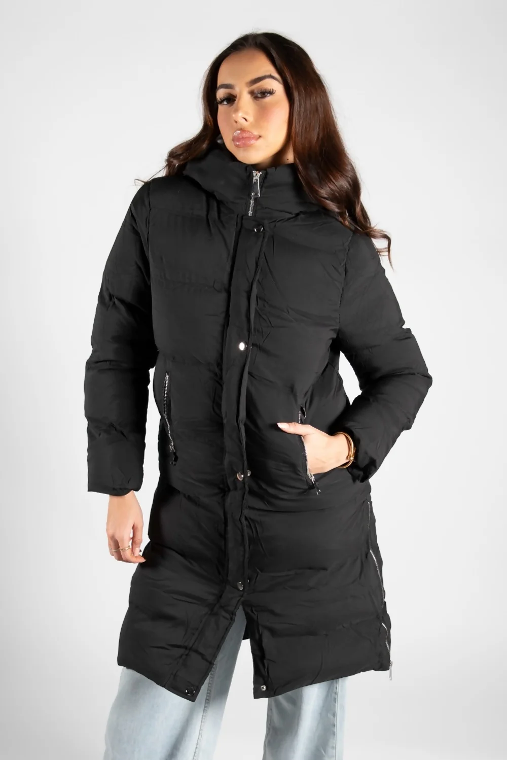 Hooded Black Long Puffer Jacket