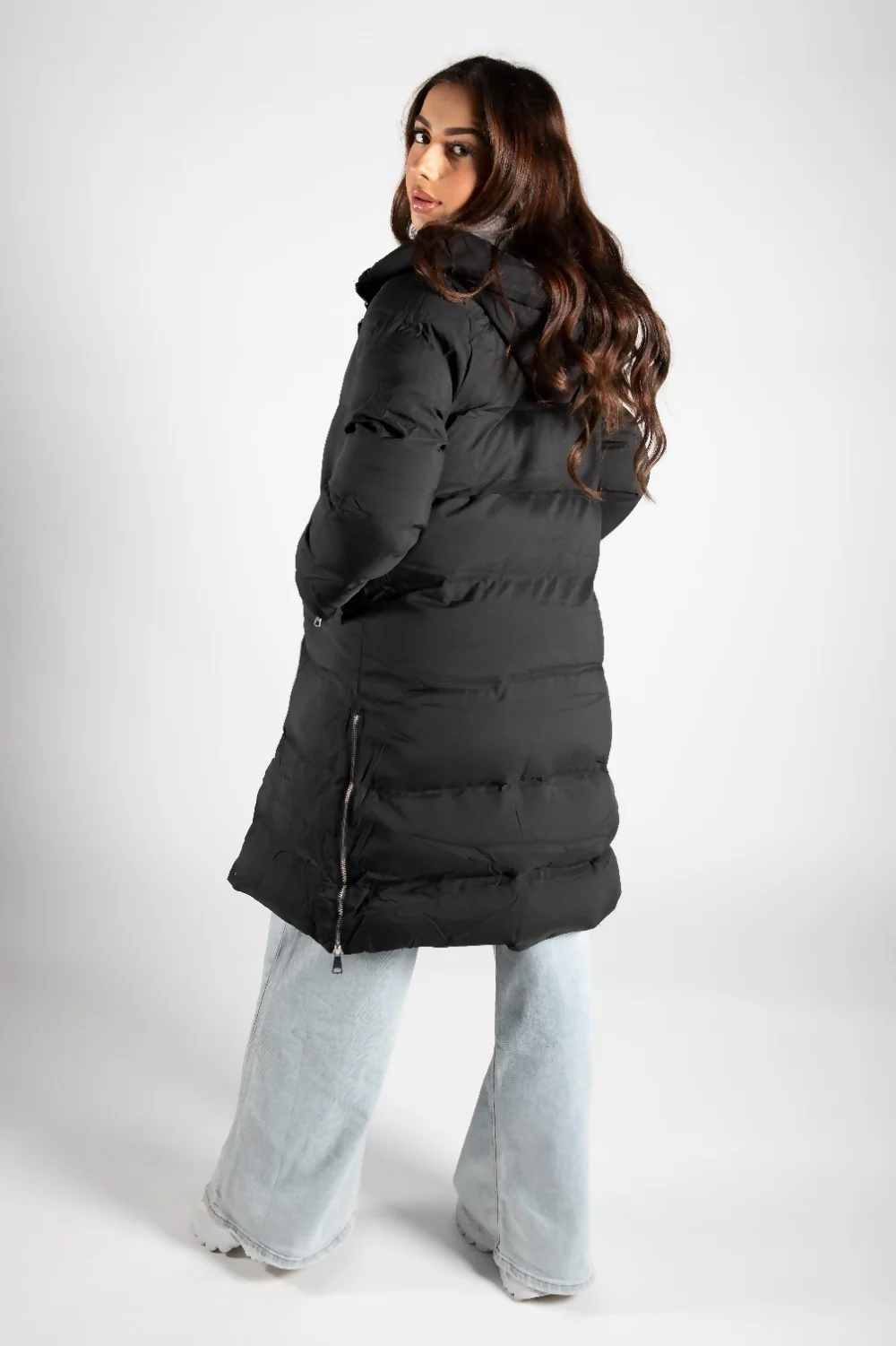 Hooded Black Long Puffer Jacket