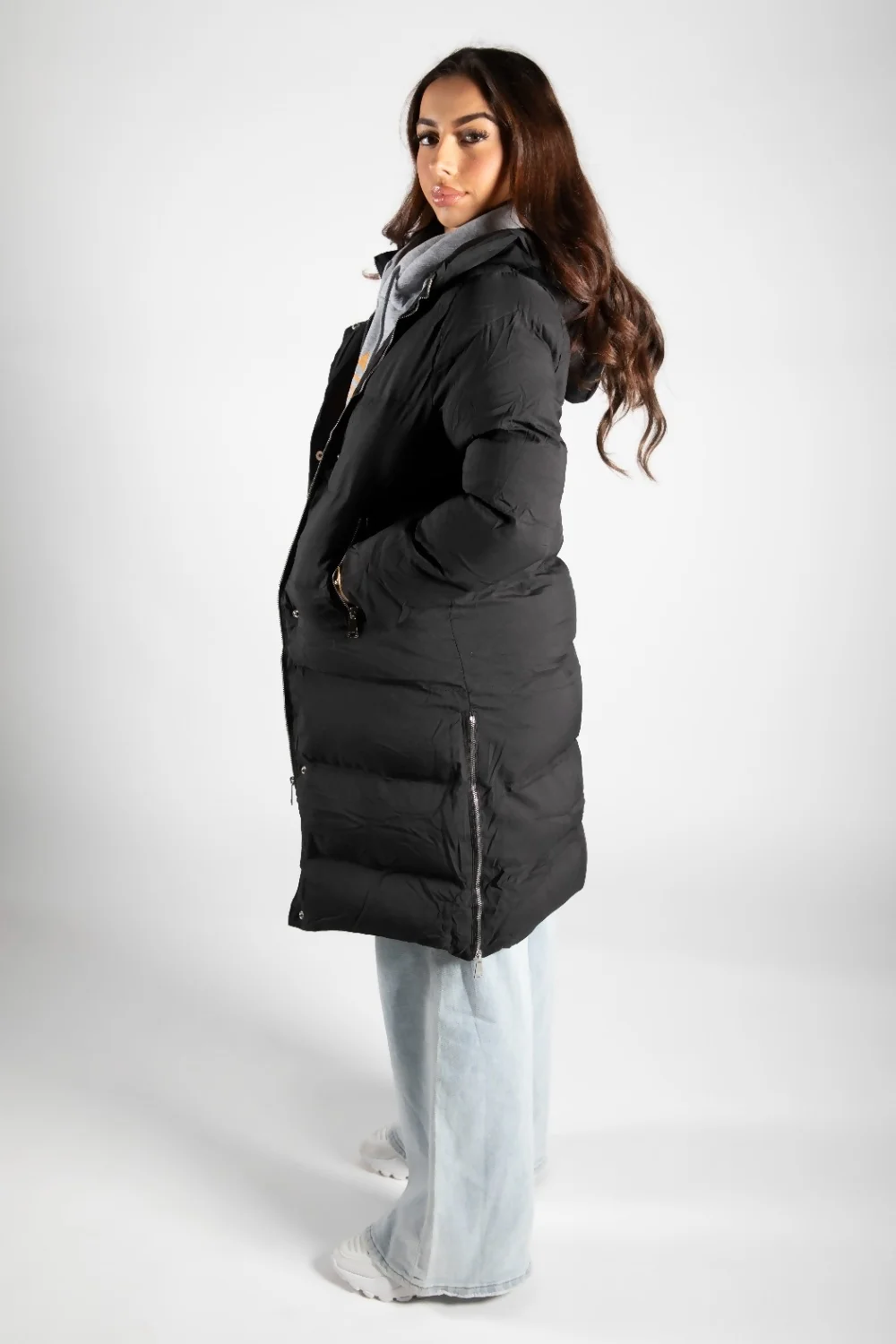 Hooded Black Long Puffer Jacket