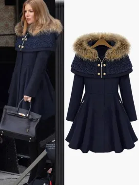 Hooded Faux Fur Poncho Coat for Women - Winter Outerwear