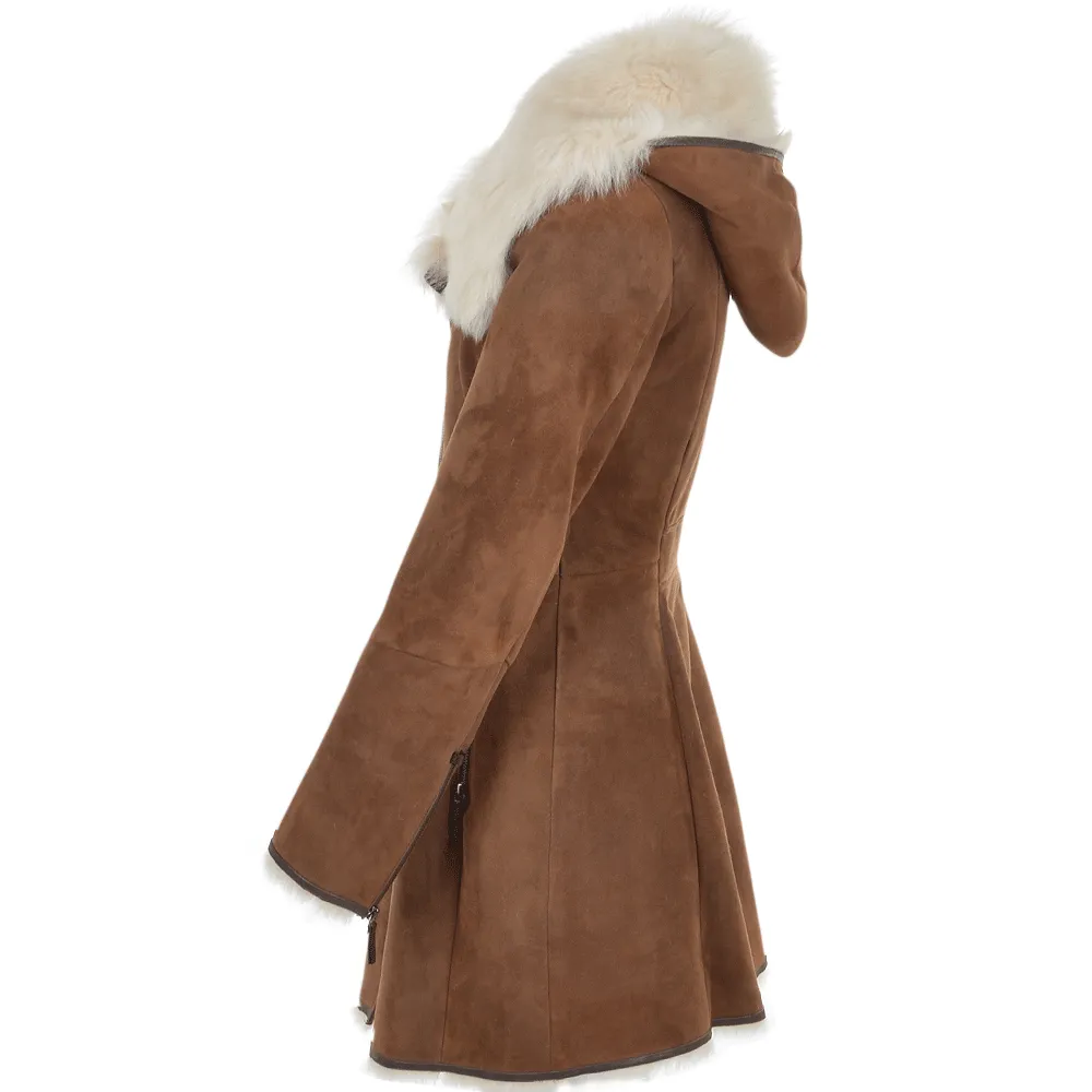 Hooded Toscana Coat in Brown by Lyonesse