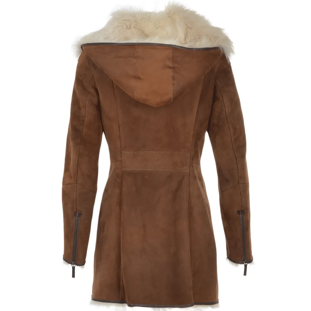 Hooded Toscana Coat in Brown by Lyonesse