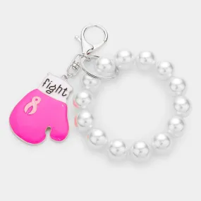 Pink Ribbon Glove Pearl Stretch Keychain Bracelet by iLLASPARKZ Fight Message