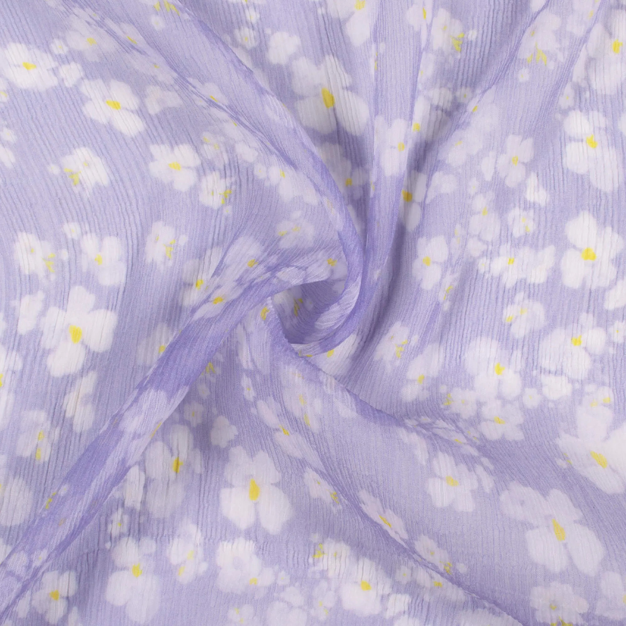 Iris Purple White Floral Bemberg Chiffon Fabric Digital Print