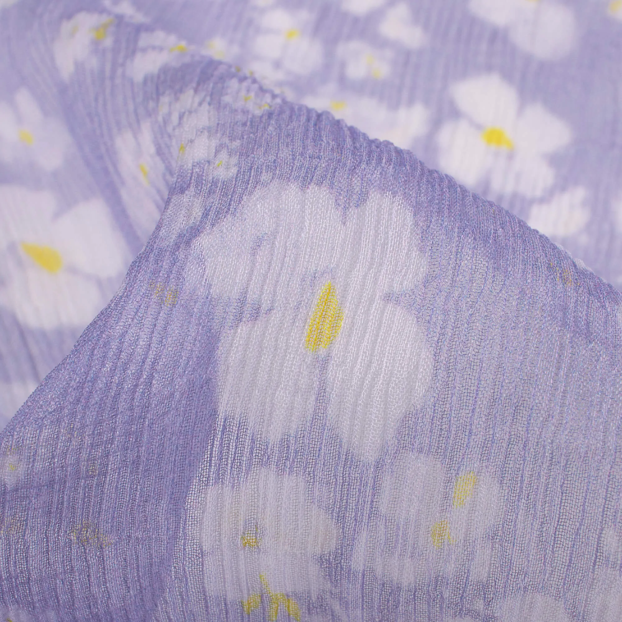 Iris Purple White Floral Bemberg Chiffon Fabric Digital Print