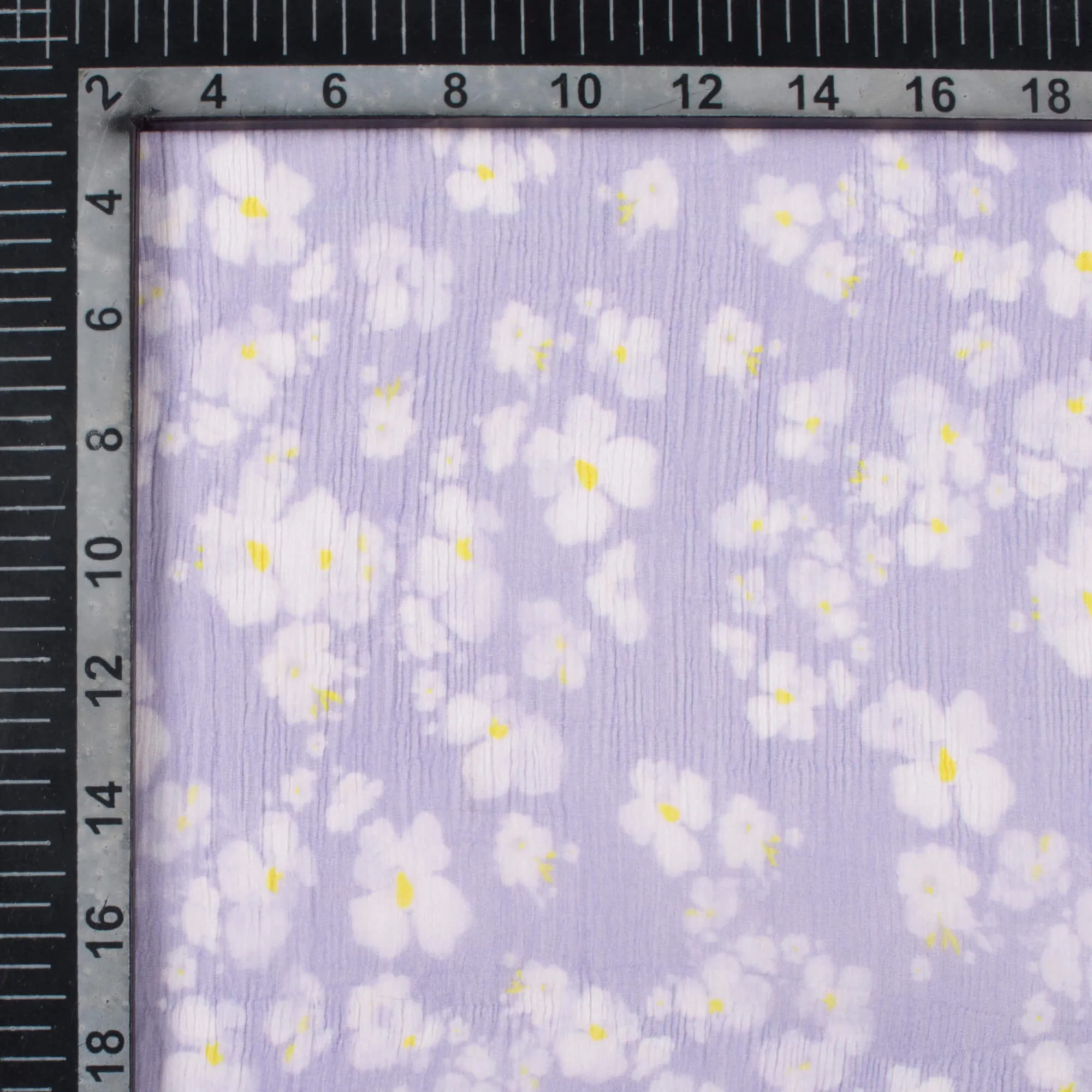 Iris Purple White Floral Bemberg Chiffon Fabric Digital Print