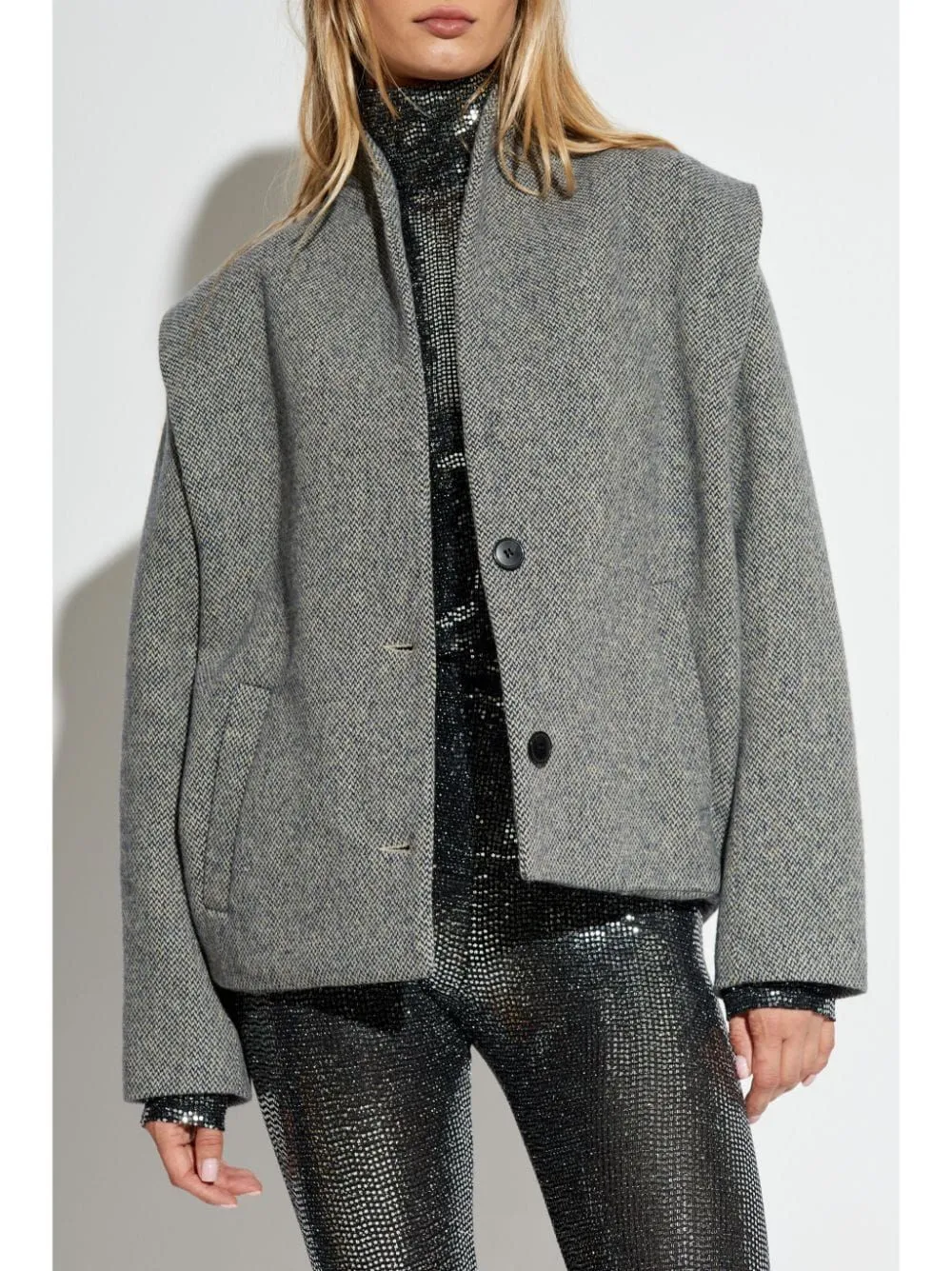 ISABEL MARANT Wool Blend Mini Jacket with Chic Contrast