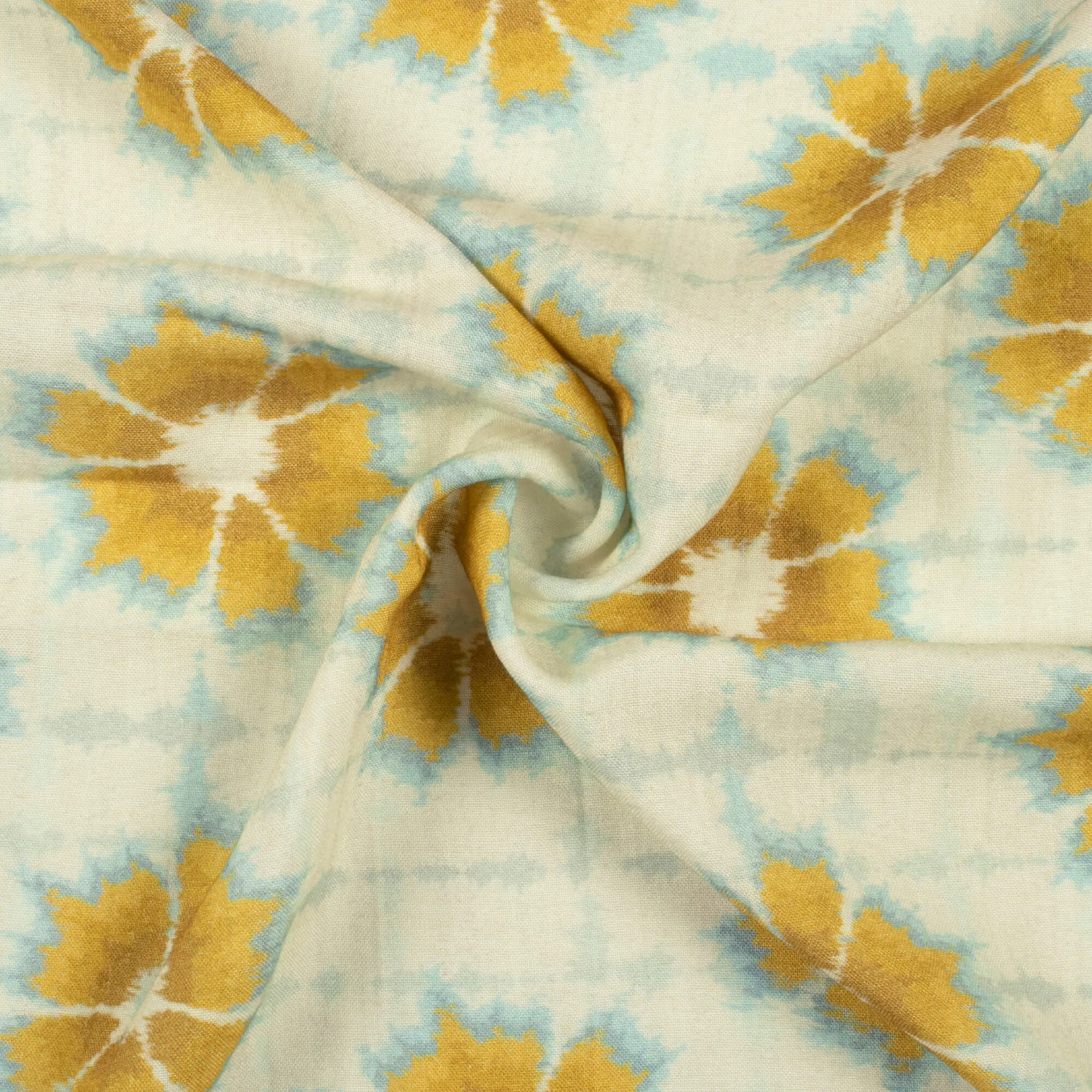 ivory cream dijon yellow shibori pattern digital print viscose rayon fabric width 58 inches