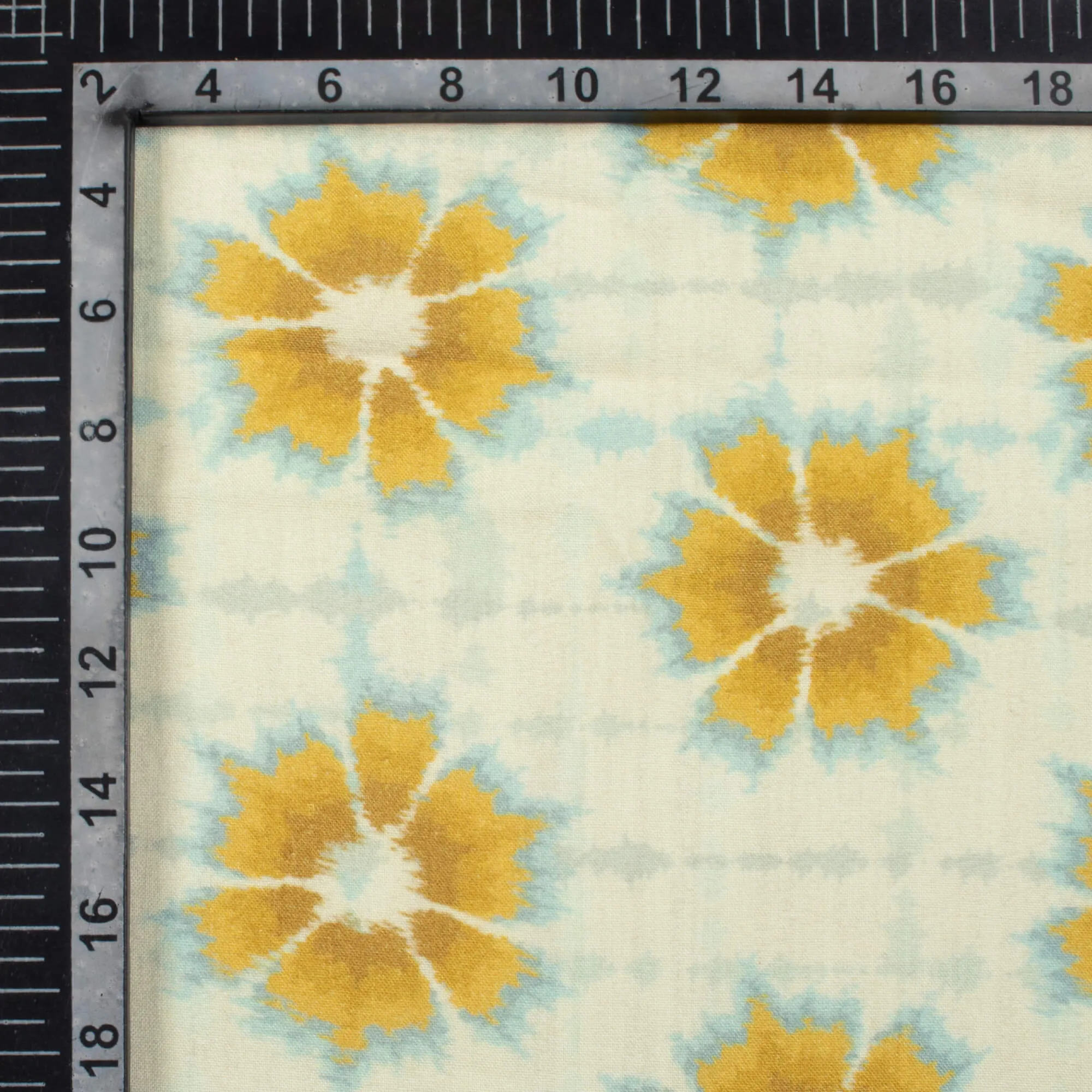 ivory cream dijon yellow shibori pattern digital print viscose rayon fabric width 58 inches