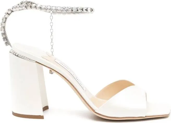 Jimmy Choo Saeda 85mm Crystal Strap Sandals Neutrals