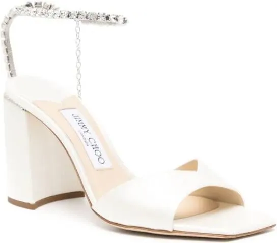 Jimmy Choo Saeda 85mm Crystal Strap Sandals Neutrals