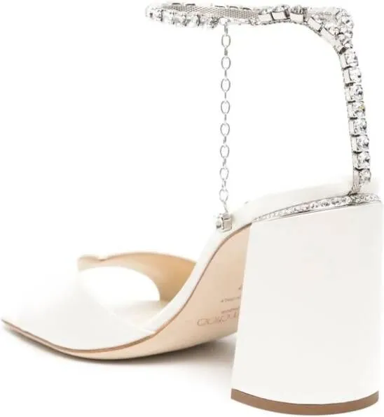 Jimmy Choo Saeda 85mm Crystal Strap Sandals Neutrals