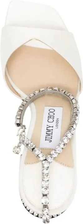 Jimmy Choo Saeda 85mm Crystal Strap Sandals Neutrals