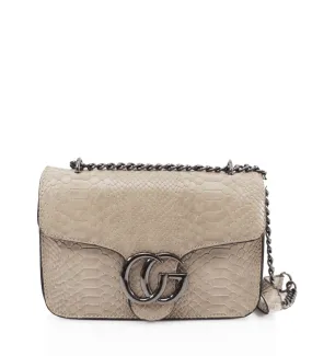 Snake Print Shoulder Bag in Khaki