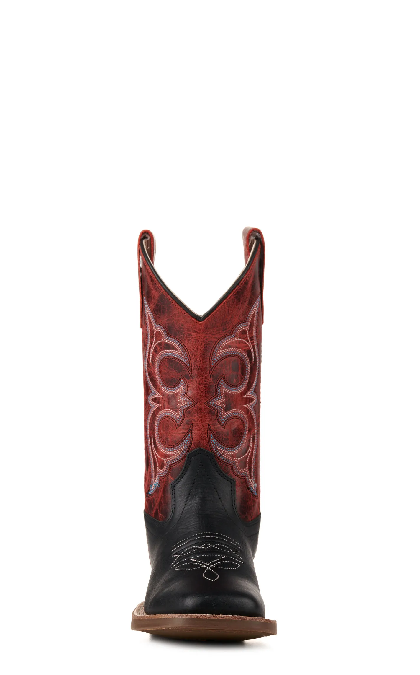 Kids Black and Red Wide Square Toe Cowboy Boots