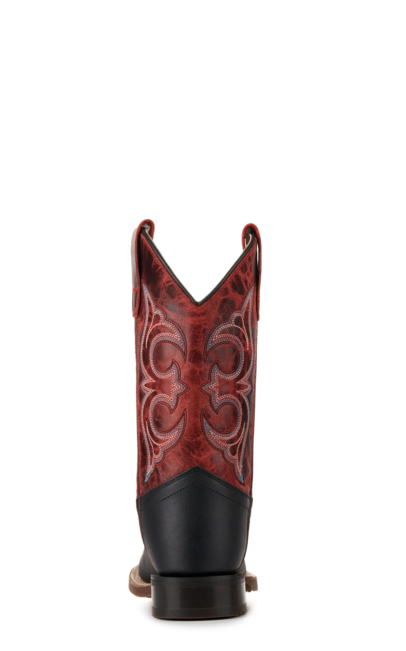 Kids Black and Red Wide Square Toe Cowboy Boots