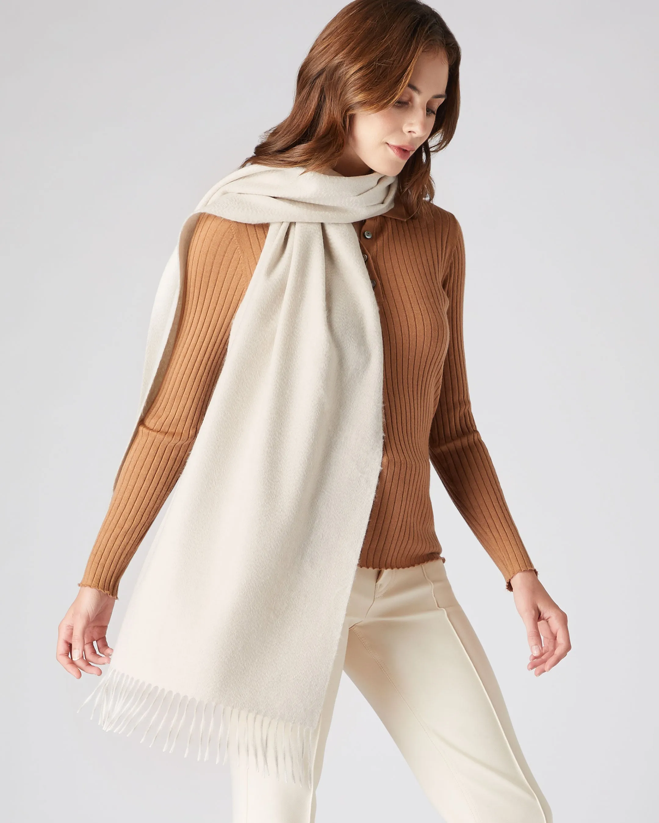 Large Cashmere Scarf Unisex White