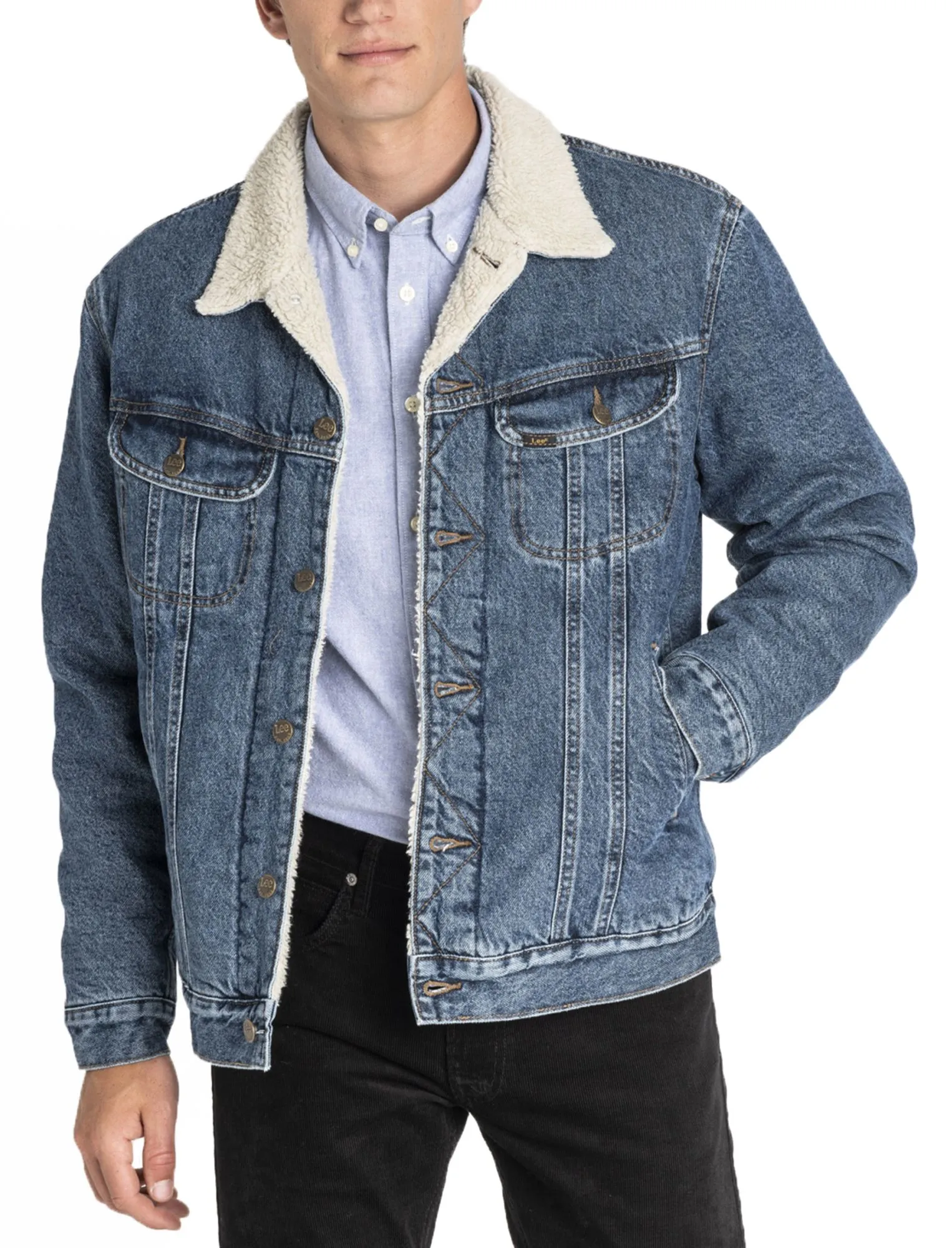 Lee Dark Stone Sherpa Rider Denim Trucker Jacket