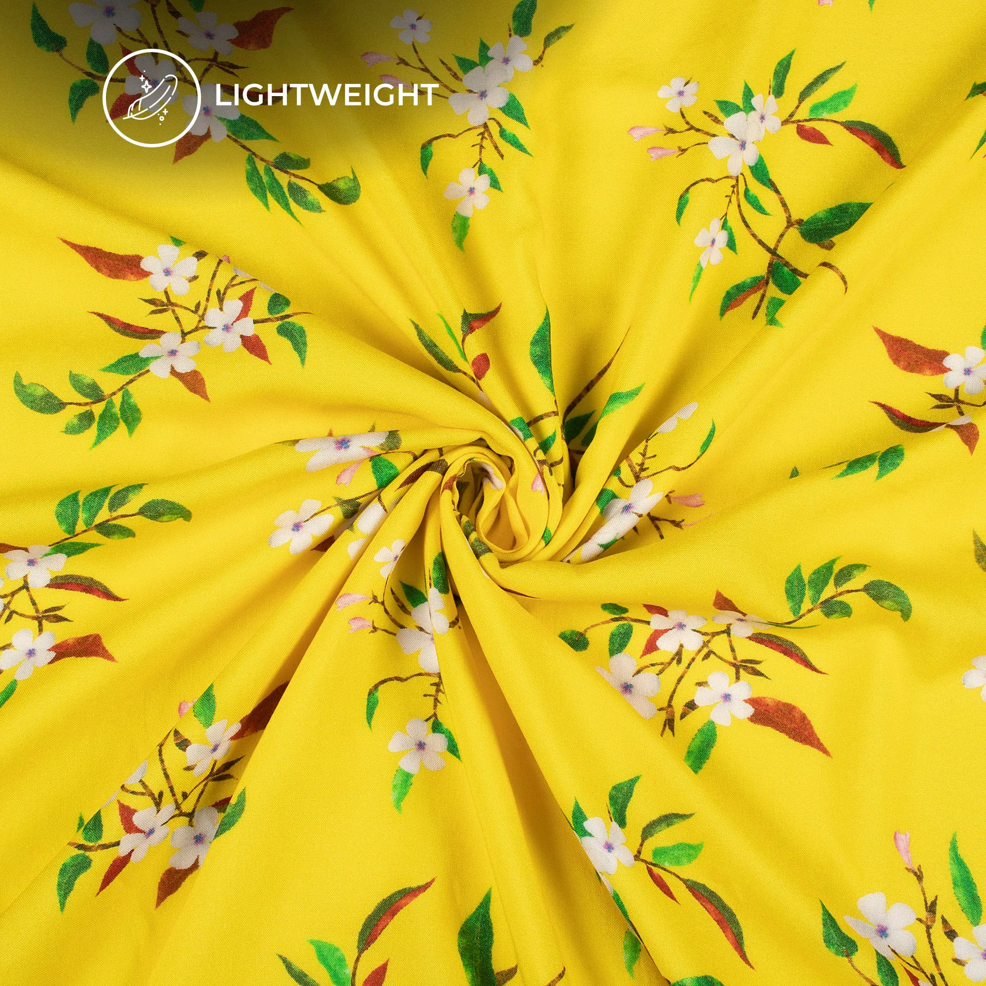 Lemon Yellow Floral Viscose Rayon Fabric - Digital Print (58 Inches Width)