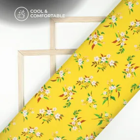 Lemon Yellow Floral Viscose Rayon Fabric - Digital Print (58 Inches Width)