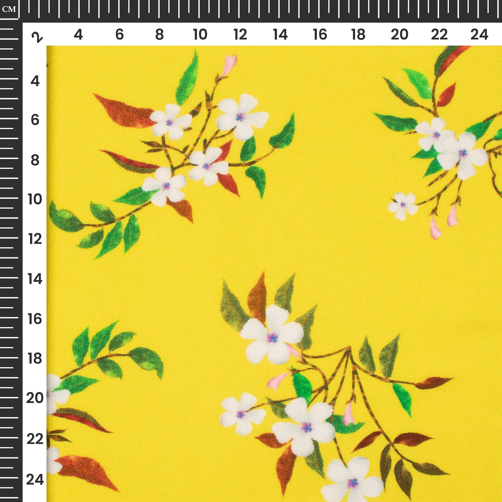 Lemon Yellow Floral Viscose Rayon Fabric - Digital Print (58 Inches Width)