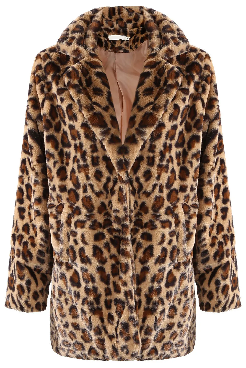 Leopard Print Faux Fur Coat in Brown