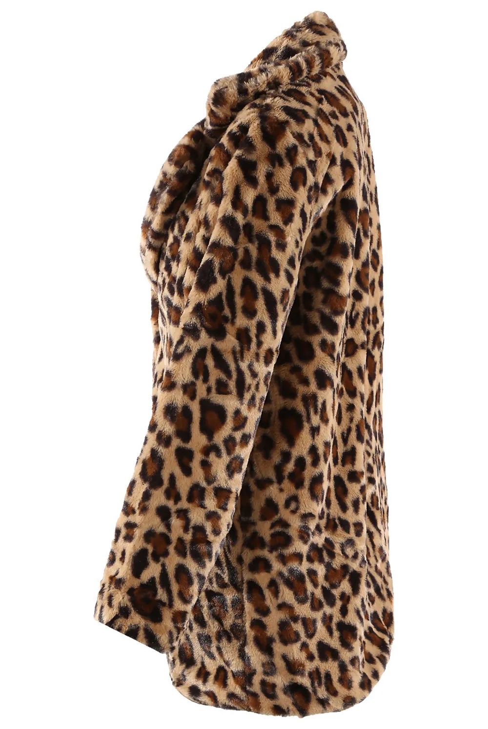 Leopard Print Faux Fur Coat in Brown