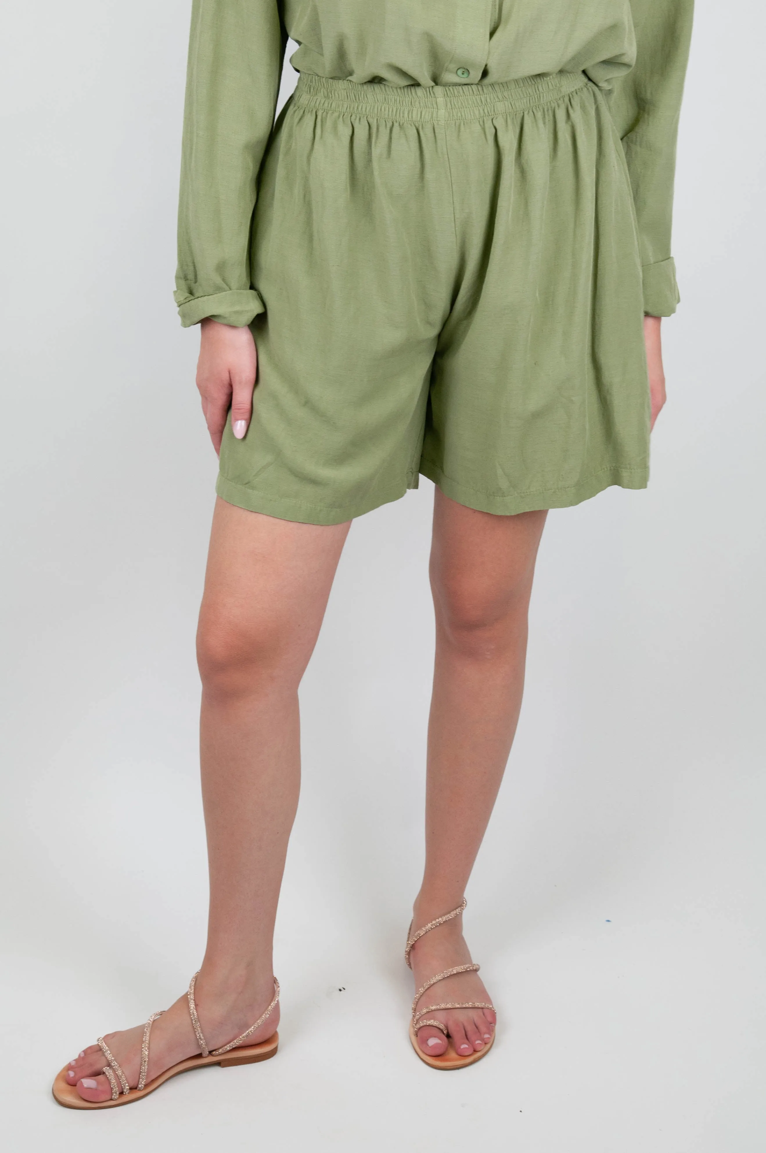 Linen blend shorts with elastic waistband - Haveone