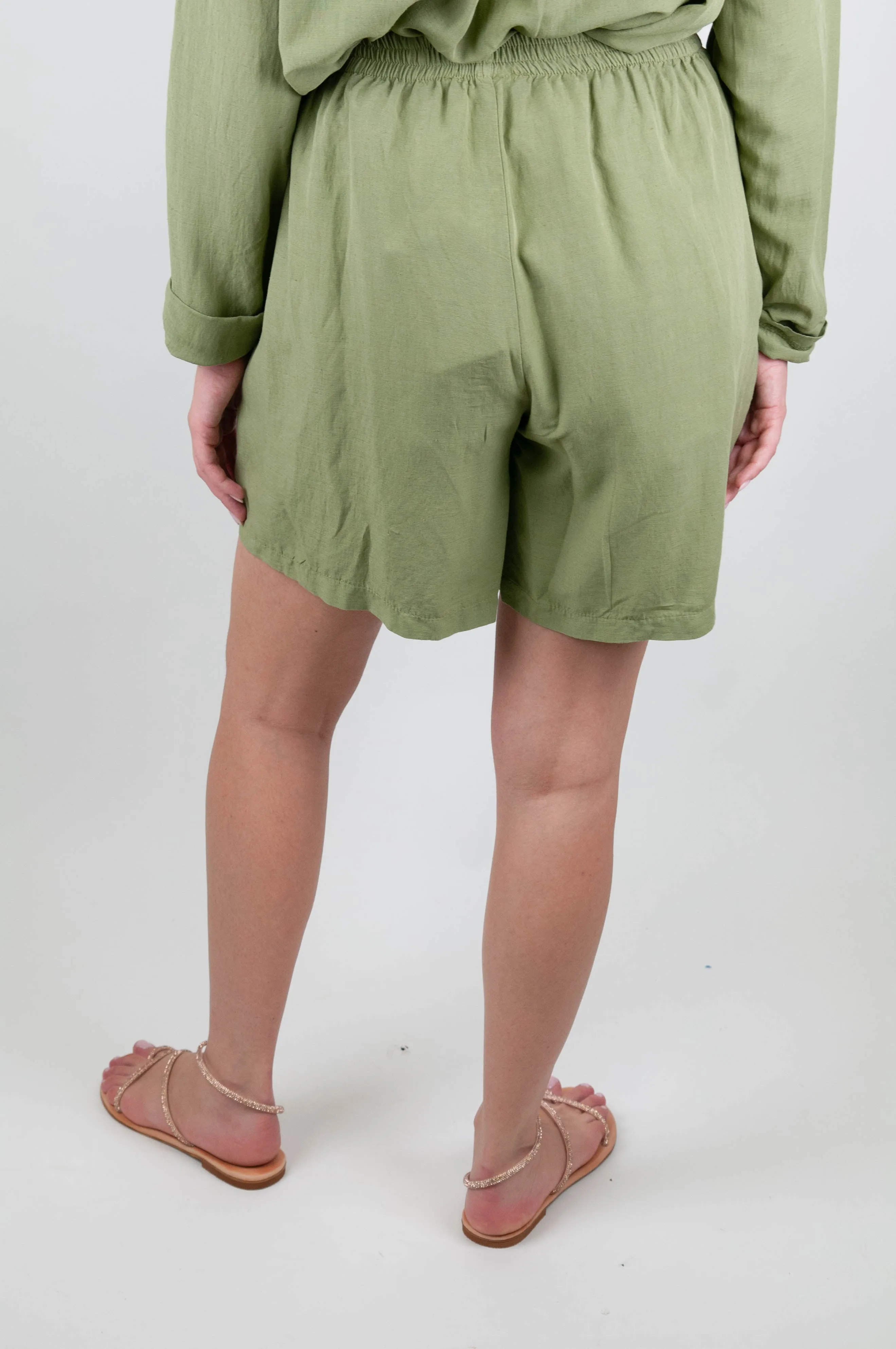 Linen blend shorts with elastic waistband - Haveone