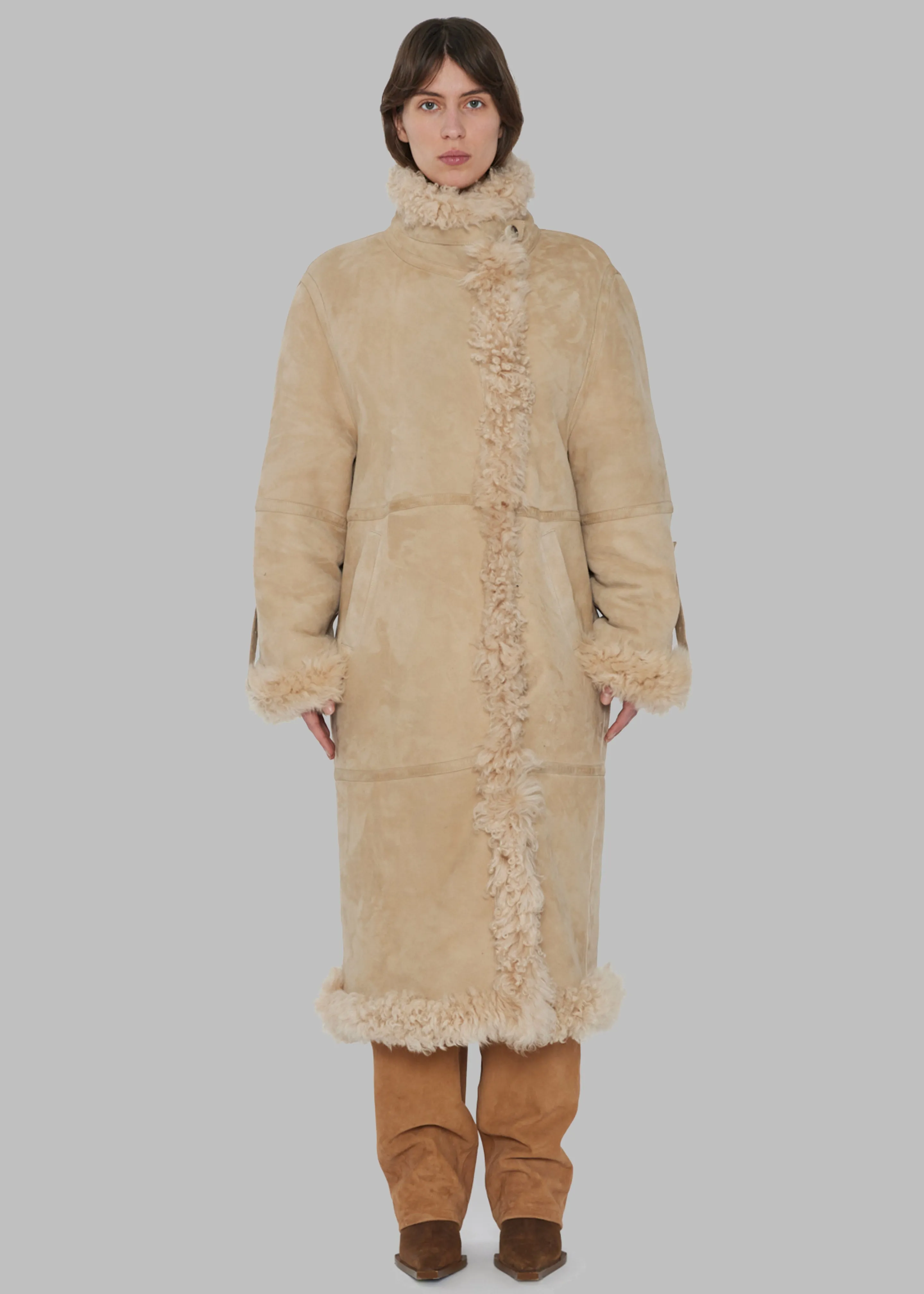 LONG HAIR Shearling Coat in Pebble - REMAIN