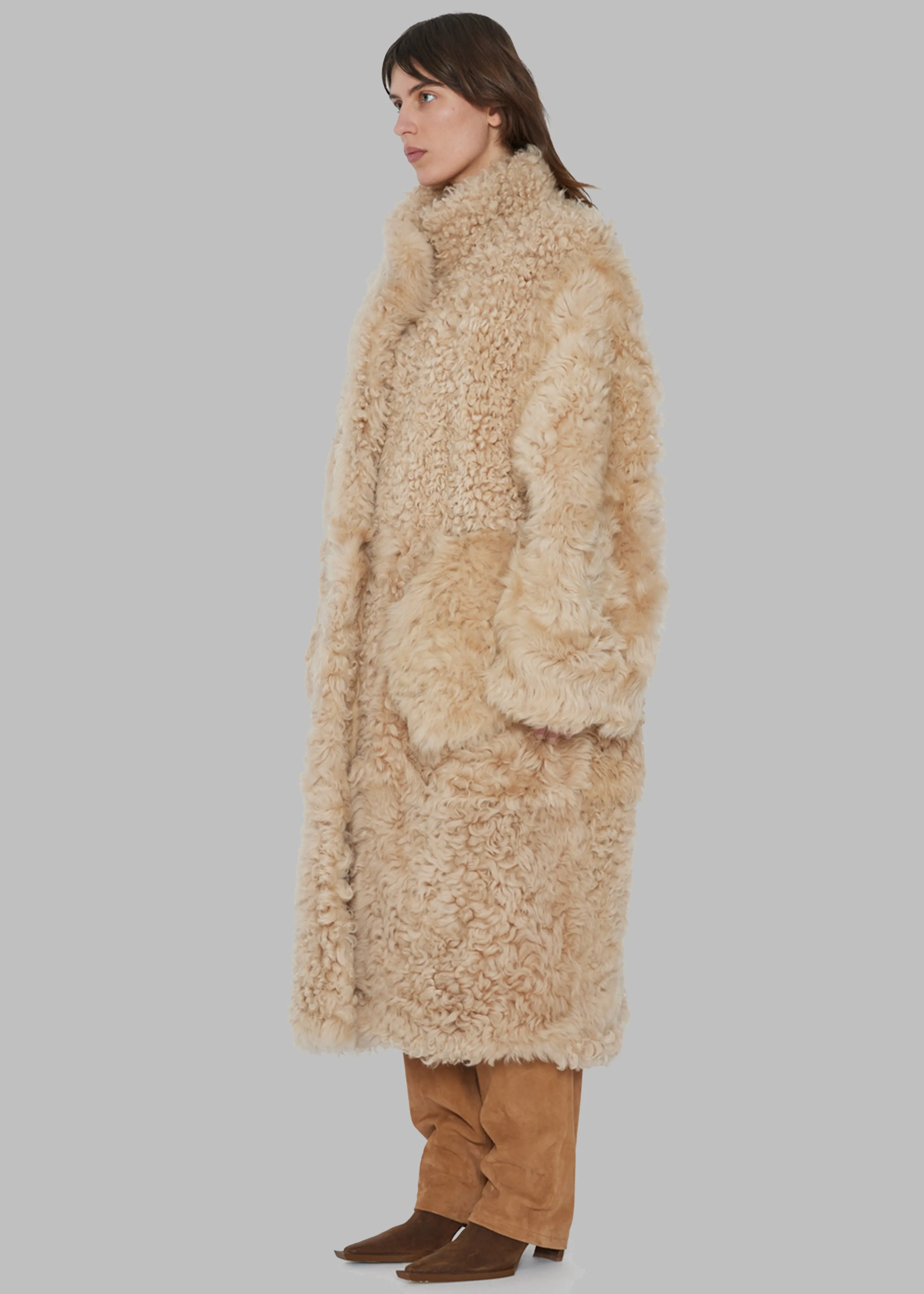 LONG HAIR Shearling Coat in Pebble - REMAIN