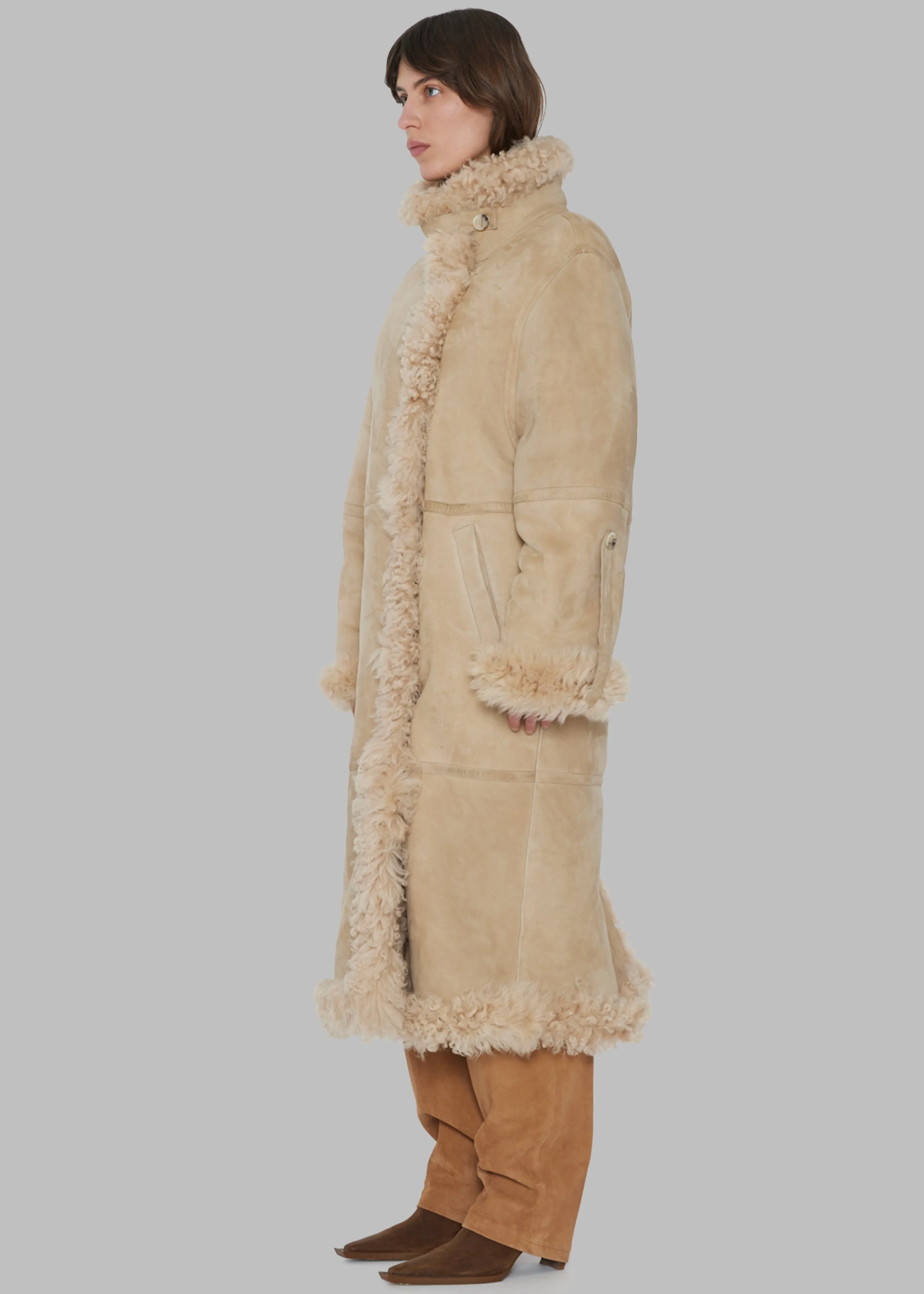 LONG HAIR Shearling Coat in Pebble - REMAIN